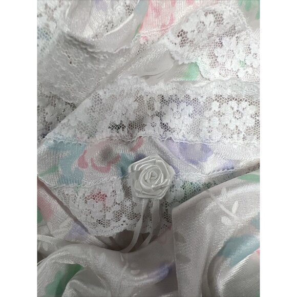 Vanity Fair Vintage Ivory White And Pink Floral Lacy Sleeveless NightGown Size M - Picture 7 of 12